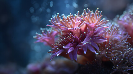 Leuchtende rosa Koralle unter Wasser in faszinierendem Makro 