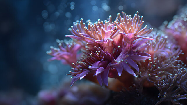 Leuchtende rosa Koralle unter Wasser in faszinierendem Makro

