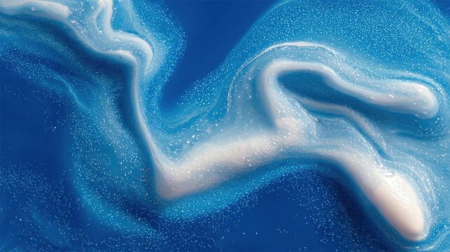 Abstract digital art piece with a blue background. the background is a deep blue color with small white dots scattered throughout.