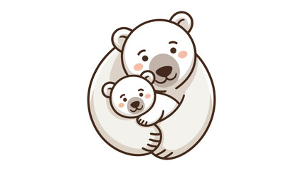 Polar bear embracing cub: A heartwarming illustration of a mother polar bear tenderly embracing her cub, capturing the bond of motherhood and the beauty of nature.