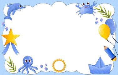 Cute certificate frames for children with adorable sea animal illustrations
