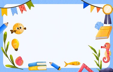 A cheerful ocean themed certificate frame with school elements and cute party decorations 