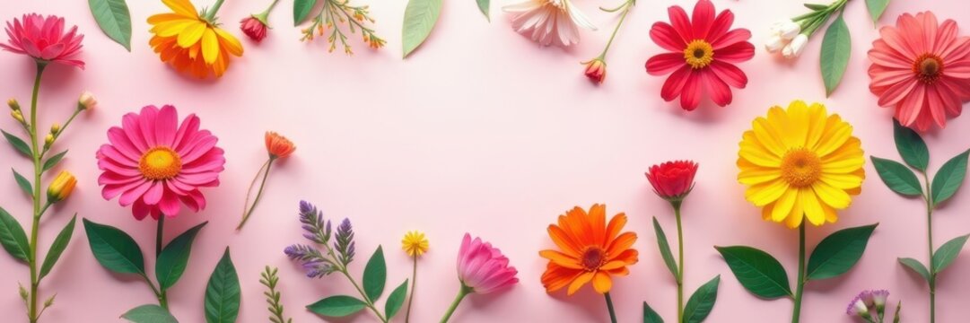 Brightly colored flat lay flower icons; simple design, various blooms , wallpaper, bright colors - Powered by Adobe