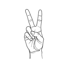 Minimalist Line Art Hand Gesture of Two Fingers Victory Sign
