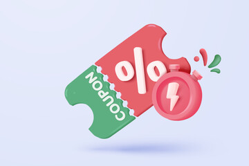 3d confetti spiral icon signs for surprise on new year with tag price notice for discount coupon. Special offer promotion on christmas holiday with notice reminder. 3d icon vector render illustration