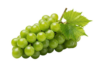 Obraz premium Vibrant emerald green grapes with a bright green leaf on pristine transparent background, soft shadows, ample copy space, dewy and crisp, healthy food concept