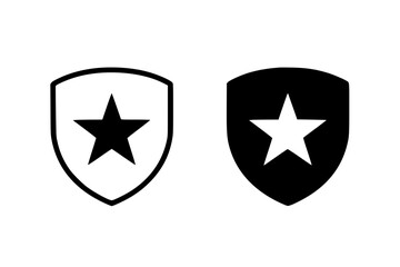 Star Shield Icon Set: Outline and Solid Vector for Security, Protection, Best Rating, and Guarantee Symbol