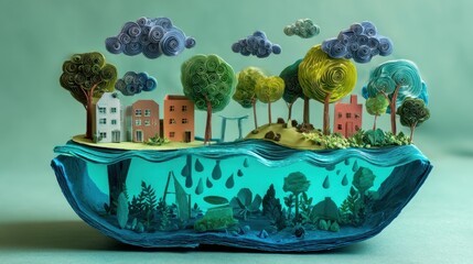 Ecology and world water day, Saving water and world Environment day, environmental protection and save earth water, Paper art
