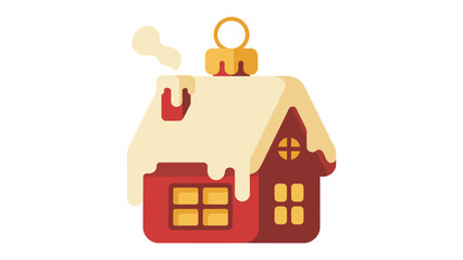 Festive Charm Ornament: A charming ornament in the shape of a house, covered in snow and emitting smoke, evoking warmth and holiday cheer.