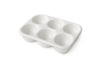 Empty white plastic egg holder tray on transparent background