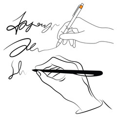 Handwriting illustration with pen and flowing script calligraphy style artwork