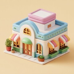 A 3D Restaurant Building with Modern Architecture and Warm Lighting &ndash; Perfect for Food, Dining, and Hospitality Design Concepts
