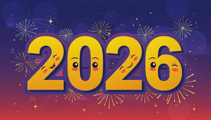 Firefly Neon Year 2026 Numbers Aglow with Fireworks Against a Dark Background