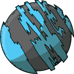 Abstract Digital Art Of A Gray Sphere With Jagged Blue Lines Across Its Surface With A Transparent Background