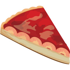 A single slice of strawberry pie featuring a golden brown crust and a glistening red filling with visible strawberry slices and a transparent background