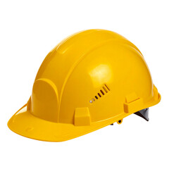 Fototapeta premium Isolated yellow plastic construction hard hat for worker safety and head protection equipment