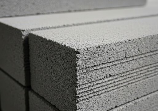 Stack of grey concrete blocks with a rough texture and visible lines, used for construction and building - Powered by Adobe