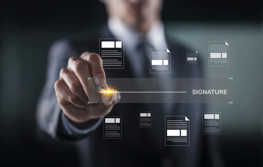 Digital Signature Concept with Businessman using Stylus Background