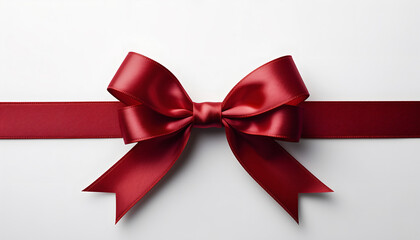 Realistic red satin gift bow with an elegant ribbon overlay isolated on a clean white background