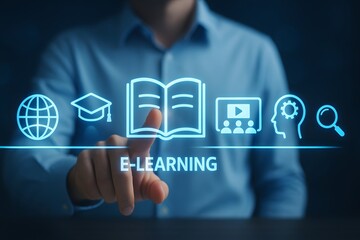 Obraz premium E learning platform dashboard with book graduation cap and video icons