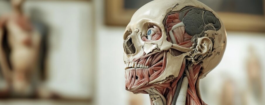 Anatomy model head, museum display, medical education