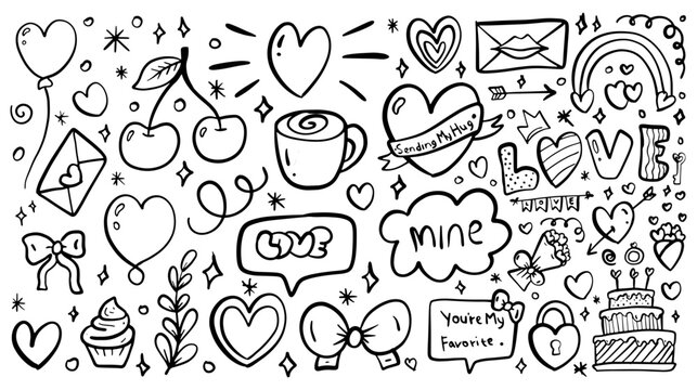 Cartoon hand drawn vector doodle set of Valentine's Day and Love