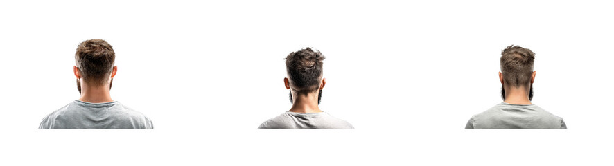 Obraz premium Rear View of Man's Head and Shoulders Against Black Background