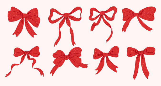 red bow collection. Christmas decoration.