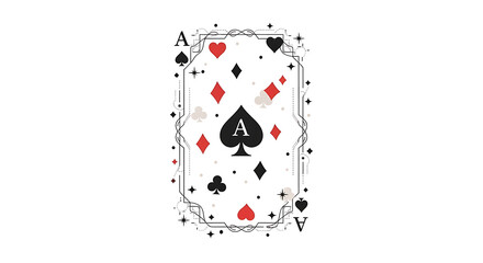 Obraz premium Graphic illustration of the Ace of Spades playing card with decorative suit symbols on a white background