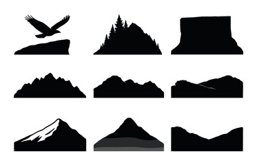 Silhouettes of mountains and nature scenes with majestic eagle