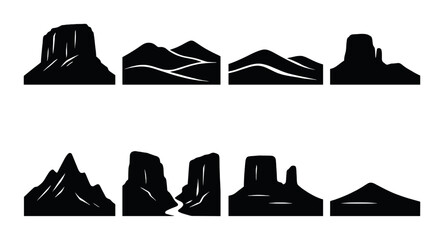 Silhouette landscapes desert mountains valley canyon peaks nature set