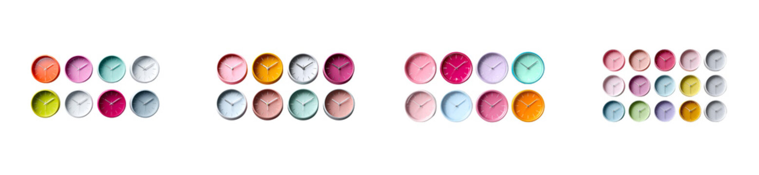 Collection of Diverse Colored Wall Clocks