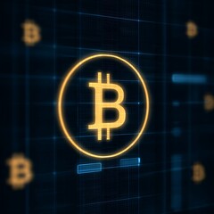 Futuristic glowing bitcoin luminous cryptocurrency trading charts