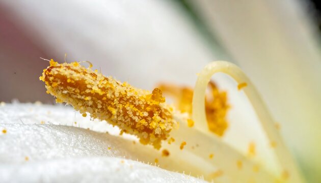 Macro shot of a lily stamen with pollen.