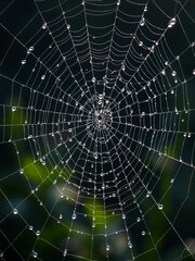 Obraz premium A spiderweb glistening with morning dew, a symbol of intricate natural engineering, insect, natural