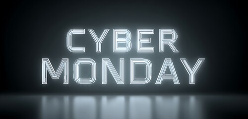 Futuristic glowing Cyber Monday typography with tech elements