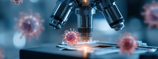 Analyzing viruses and microorganisms under a powerful electron microscope in a lab.