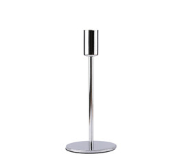 PNG with transparent background of silver metal candle holder, modern and elegant design. Concept of minimalist home accessories and interior sophistication