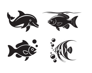 fish vector illustration, fish silhouette set, fish collection, ocean fish vector, underwater creature, tropical fish silhouette, fishing logo design, freshwater fish vector, aquatic creature design