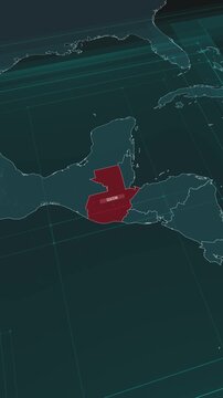 Vertical portrait, zoom in to the map of Guatemala, with text and textless.
