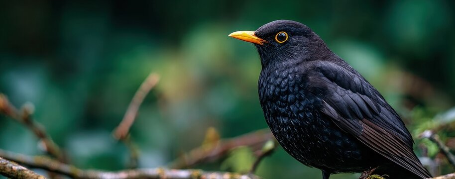 Close-up of a blackbird perched on a branch