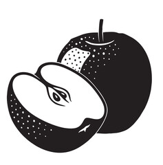 Black and white apple vector illustration in clean minimalist style. Perfect for food design, healthy lifestyle concepts, organic product packaging, and botanical artwork. Isolated silhouette suitable
