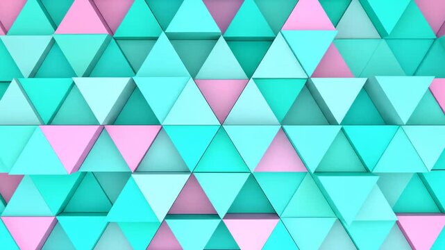 A 3D rendered abstract geometric background featuring a pattern of colorful, triangular shapes
