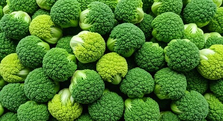 Abundant Fresh Broccoli Florets Pile, Close-up Studio Shot