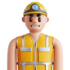 Construction worker wearing a hard hat and high-visibility vest, isolated on white background