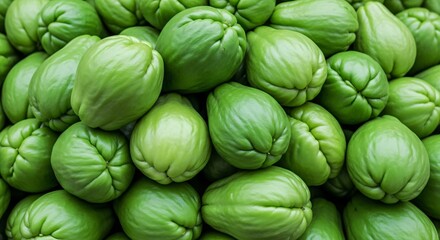 Pile of Fresh Green Chayote Squash Vegetables