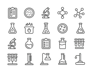 Science laboratory chemistry research experiment icons pack