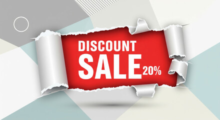 Eye-catching promotional banner featuring a torn paper effect, highlighting a significant discount offer for retail and online sales events