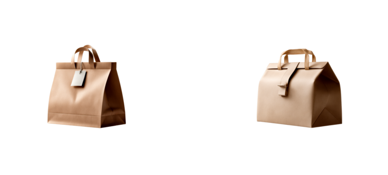 Two brown paper shopping bags with handles and black background