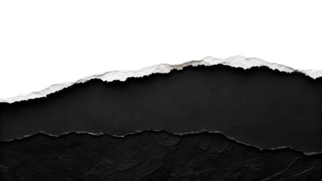 black torn ripped paper isolated on white or transparent png

